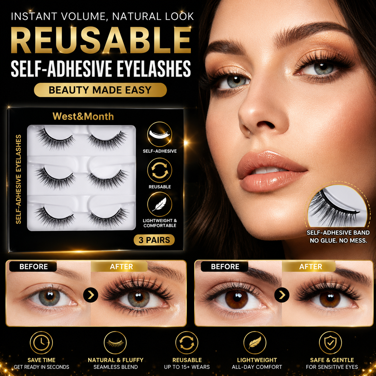 🥳2026 HOT SALE🥳💞50K+ SOLD!👁️✨ 50% OFF! Reusable Self‑Adhesive False Eyelashes – No glue needed, just press & go. Natural curl, reusable & easy to remove. A beauty game‑changer! 💕🌸