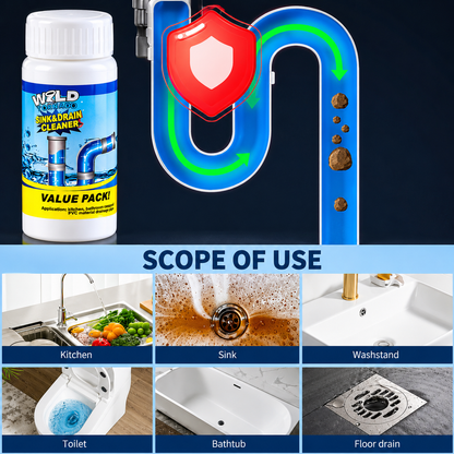Limited Time Buy 1 Get 1 Free⚡Powerful Sink and Drain Cleaner Powder, Fast Foaming Drain Cleaner for Kitchen and Pipes Cleaning Tool