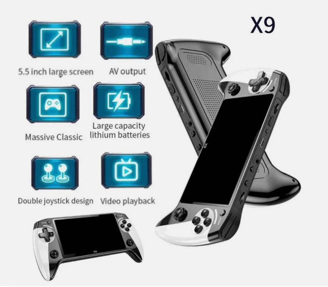 X9 portable game console, 5.5-inch HD screen, multiple languages, retro GBA Arcade video,10 simulators with 20000+ Games
