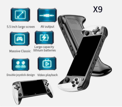 X9 portable game console, 5.5-inch HD screen, multiple languages, retro GBA Arcade video,10 simulators with 20000+ Games